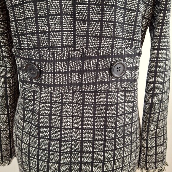 Womans Zara Basic Black & Beige Checker Long Open Cardigan Duster With Fringe - Picture 5 of 14